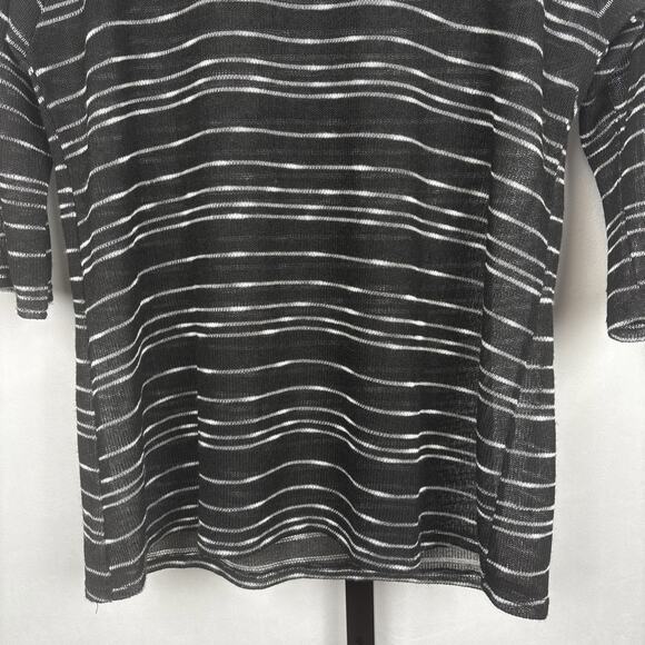 Tina Stephens Lightweight Sheer Sweater Womens Large Black White Stripes Classic - Picture 3 of 8
